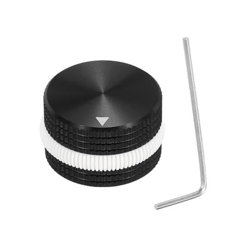 Image of sourcing map Aluminium Potentiometer Knobs, 1/4"(6mm) Volume Audio Control Knobs 15.5mm x 25mm Potentiometer Screw Type for Guitar Bass with Black White Rubber Ring and Wrench, Black