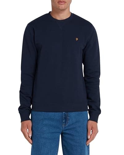 Image of Farah - Men's Tim Organic Cotton Crew Neck Sweatshirt, Slim Fit Dark Blue