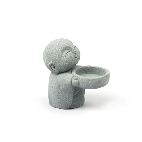 Image of HYFAN Small Sandstone Buddha Statue Zen Monk Sculpture Candle Holder Figurine Imitation Bluestone Design Praying Ornament Home Office Feng Shui Decor for Bringing Good Luck Wealth (Jizo Monk)