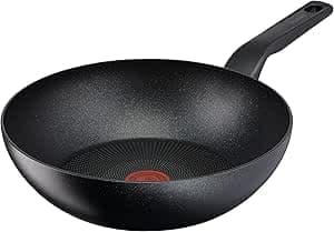 Image of Tefal G30319 Titanium Force Wok Pan, 28 cm, Extra Durable Non-Stick Coating, Thermal Signal Temperature Indicator, Suitable for Induction Cookers, Deep Shape, Made in France, Black