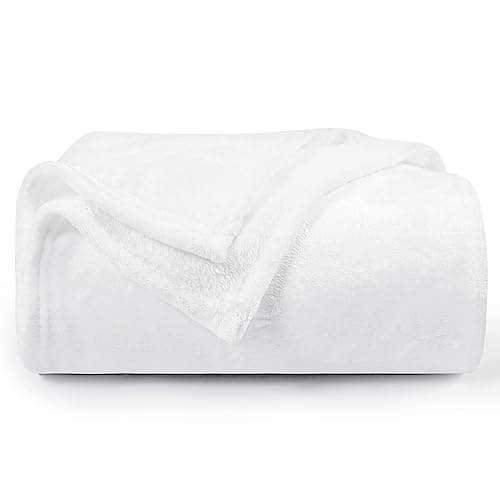Image of Aisbo White Throws Blanket for Sofas - Bed Throw Double Size Fluffy Blanket Fleece, Warm Soft Flannel Blanket for Couch, 150x200cm