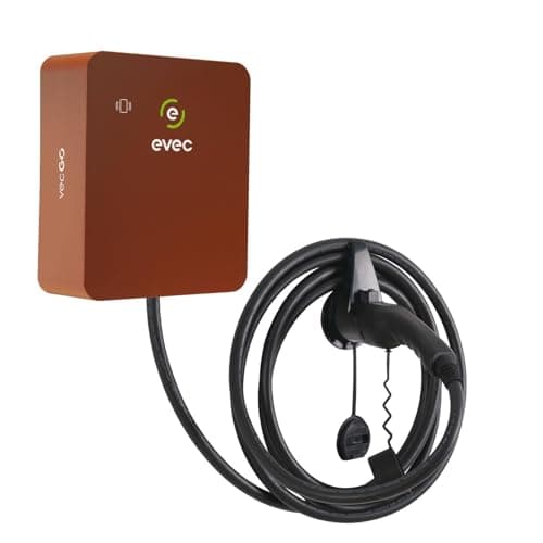Image of evec vecGO 2.0 EV Charger, Type 2, 7.4kW Tethered Single Phase Wall Mounted Home Car Charger, 3 Year Warranty, Deep Red - VEC03-N