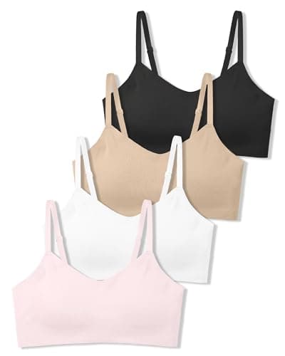 Image of SALIA GIRL Bras for Teens with Soft Fixed Padding,Seamless Sports Training Bras for Girls 12-14, Adjustable Strap Design, Warm Beige/White/Pink/Black, L