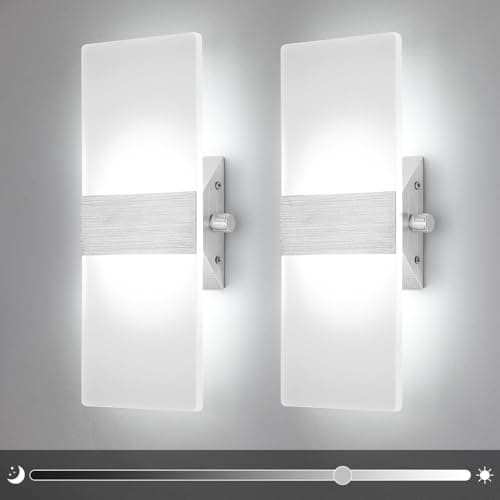 Image of Glighone LED Wall Light with Switch, Modern Wall Lights for Living Room, Acrylic Wall Lamps for Bedroom, Hallway, 6000K Cool White Wall Lighting Fixture (2 Pack)