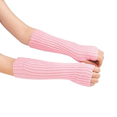 Image of Suxgumoe Women Arm Warmers, Knitted Long Sleeve Fingerless Gloves Mittens Winter Wrist Warmers with Thumb Hole for Ladies Girls (A Pink)