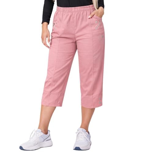 Image of JM CLOTHING Capri Pants for Women UK Summer| Cropped Trousers for Ladies Short Crop Stretch 3/4 Length Three Quarter Elasticated Pull on Plus Size Pants Wiggly Fashion Dusty Pink