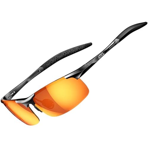 Image of ATTCL Men's Sports Polarized Sunglasses For Driver Golf Fishing Unbreakable Metal Frame (Black-frame/Red lens mirrored)