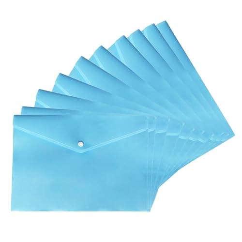 Image of (Pack of 20) - Sky Blue A4 Document Wallets – Premium Plastic Folders with Button Closure – Expandable Paper Organizers for Office, School, Home & Filing Storage.