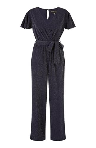 Image of Yumi Navy Sparkle Stretch Wrap Over Jumpsuit (Navy, 8)
