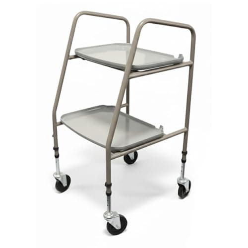 Image of Home Helper Trolley on Wheels – Height Adjustable Mobility Trolley with Two Removable Trays – Strong Steel Frame Mobility Aid Walker – Easy-to-Clean Catering Trolley for Kitchen and Home Use