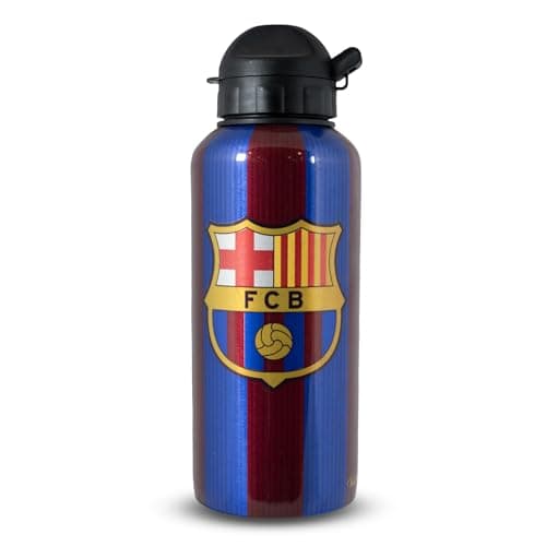 Image of Hy-Pro FC Barcelona 400ml Aluminium Water Bottle | Official Licensed Barca Reusable Drinks Bottle with Folding Straw | Lightweight Leak-Proof Metal Sports Bottle for Kids & Fans