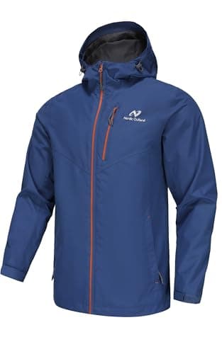 Image of NORDIC OUTLAND Mens Lightweight Hooded Waterproof Rain Jacket Breathable Raincoat Shell for Outdoor Mountain Hiking (UK, Alpha, XL, Regular, Regular, Navy Blue)