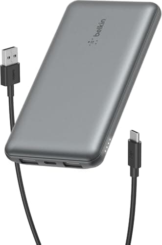 Image of Belkin External Battery 10000 mAh, External Charger, 1 USB-C Port and 2 USB-A Ports, Up to 15 W, USB-A to USB-C Cable, Portable Battery, Power Bank for iPhone, Galaxy, Pixel, iPad - Space Grey