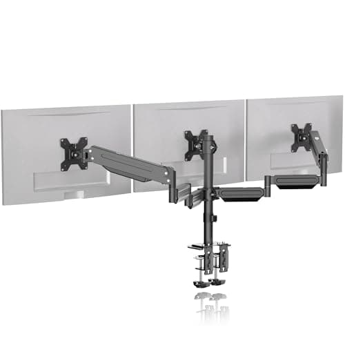 Image of Triple Monitor Mount Stand for 3 Monitors, Adjustable Gas Spring Monitor Arm Desk Mount with Tilt Swivel Rotation for Three 17-27 inch Screens up to 6kg Each, 2 Install Options (MD8003)