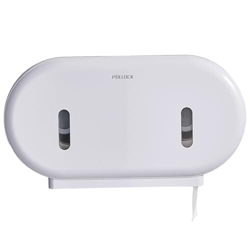 Image of Pollock Jumbo Dual Roll Toilet Paper Dispenser – Extra Large Capacity, No-Drill Installation | Heavy Duty ABS | Movable Divider | Visible Window | Two-Lock Mechanism | Ideal for Commercial Use-White