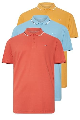 Image of BadRhino Big & Tall 3 Pack Blue & Yellow Tipped Polo Shirts - Men's - Plus Size Curve