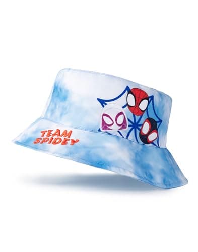 Image of Marvel Spidey and His Amazing Friends Blue Team Spidey Bucket Hat | Classic Graphic Sun Protection Hat for Younger Boys | Spiderman, Ghost Spider & Spin Cartoon Accessories