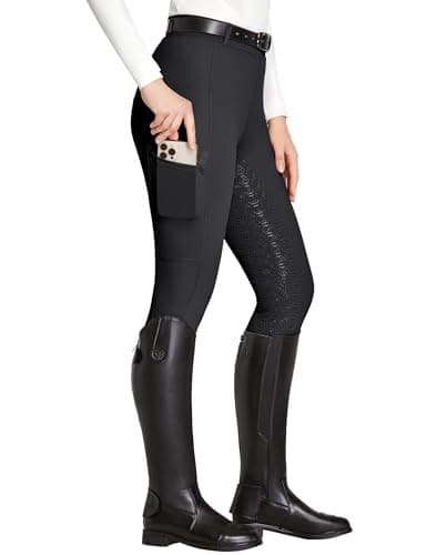 Image of FitsT4 Sports Equestrian Breeches High Waist Riding Tights for Women Full Seat Jodhpur Style with Zip Pocket,Black,M