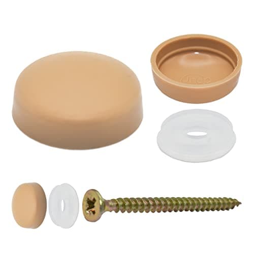 Image of Snap-On Two Piece Dome Screw Cover Caps - Pack of 50 Large Matt Caps & Bases : Caramel Brown