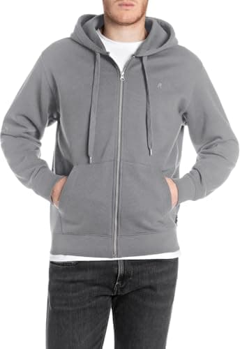 Image of Replay Men's Basic Sweat Jacket with Hood, 093 Lead Grey, XXL