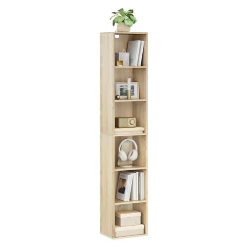 Image of WOLTU Bookcase Wooden, Oak Book Shelf 6 Storage Cubes Unit, Tall Freestanding Bookcases for Living Room, Bedroom SK003hei6