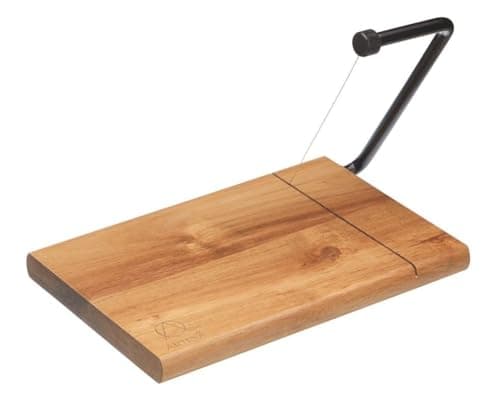 Image of Artesà Acacia Wood Wire Cheese Slicer Board, 27 x 19 cm (10.5 x 7.5 Inch), Brown/Black