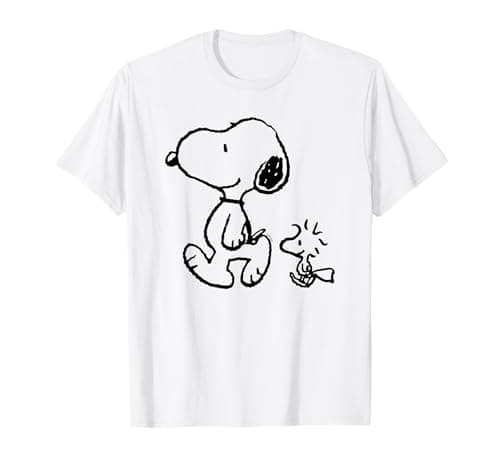 Image of Peanuts Snoopy Woodstock Walk T-Shirt - Unisex Adults, Blue, Short Sleeve, Small