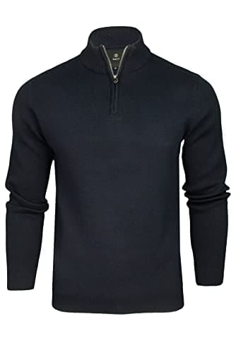 Image of Xact Men’s Quarter Zip Jumper Cotton Rich Regular Fit, 1/4 Zip Pullover Sweater, Smart Casual Knitwear, Classic Zip Neck Jumper (Navy) L