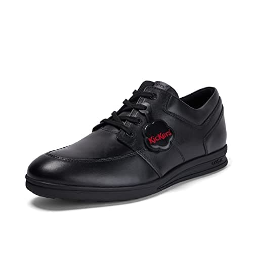 Image of Kickers Men's Troiko Lace Up Leather School Shoes | Smart Everyday School Look | Secure Lace-Up Fit, Cushioned for All-Day Wear, Black, 9 UK