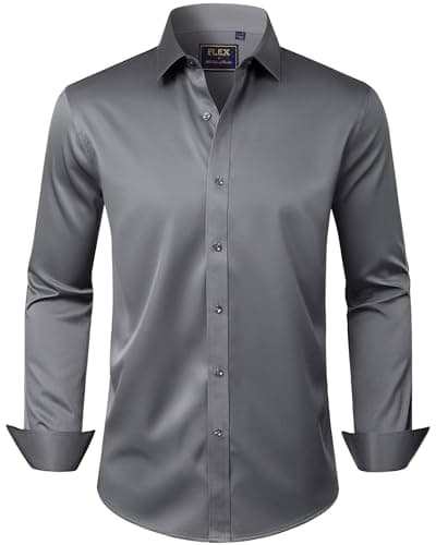 Image of J.VER Mens Shirts Fashion Long Sleeve Dress Non Iron Stretch Business Casual Regular Fit Formal Work Button Down Shirt Grey M