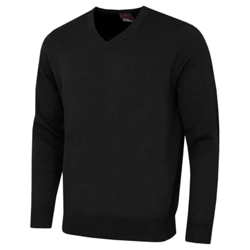 Image of Oscar Jacobson Mens Walker V Neck Breathable Sweater - Black - L