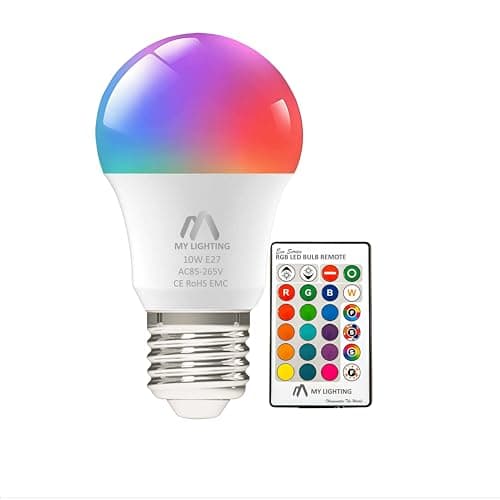 Image of My Lighting 10W ECO Series E27 LED Bulb | Colour-Changing, Dimmable RGB + Cool White 6000K | Remote-Controlled Edison Screw Bulb | 16 Million Colours for Home Décor & Mood Lighting | 1 Pack
