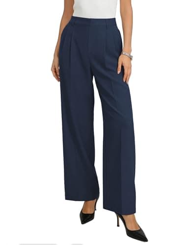 Image of GRACE KARIN Womens Trousers Classic High Waist Office Trousers Straight Trousers with Pockets Navy Blue M