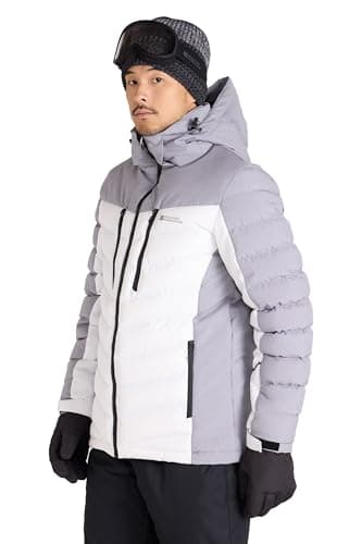 Image of Mountain Warehouse Vulcan Mens Padded Ski Jacket - Snowproof & Breathable Coat with Padded Insulation, Detachable Hood & Snowskirt - For Winter Skiing & Winter Sports White 2XL