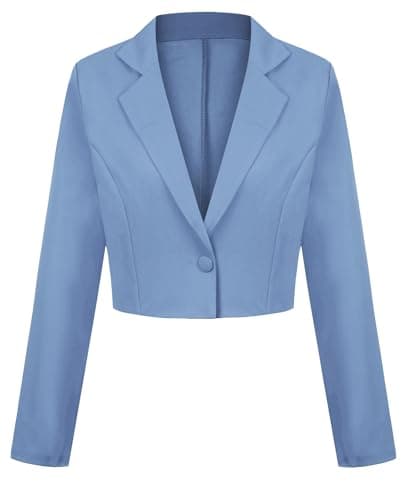 Image of LADI TREND Women's Jacket Suit Casual Elegant Cropped Blazer Notched Lapel Business (Light Blue M)