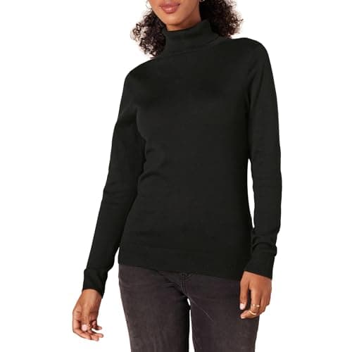 Image of Amazon Essentials Women's Classic-Fit Lightweight Roll Neck Long-Sleeve Jumper (Available in Plus Size), Black, L