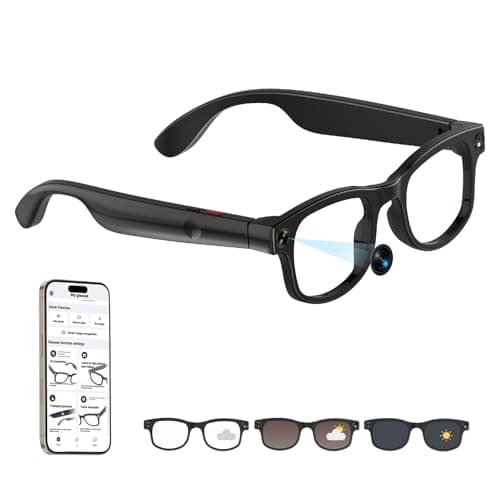 Image of AI Smart Glasses with 1080P HD Camera, 8MP Storage, Open-Ear Bluetooth Audio, Dual Mic Noise Reduction, GPT Voice Assistant, Hands-Free Video for Travel, Vlogging & Meeting (G1 Black 1080P 32Gb)