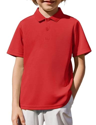 Image of Arshiner School Uniform Boys Polo Shirt – Short Sleeve Top with Chest for Smart Casual Look Red Age 10–11