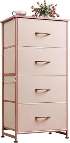 Image of WLIVE Chest of Drawers with 4 Drawers, Fabric Drawers Storage Unit with Wood Top Steel Frame, Storage Organizer Unit for Bedroom, Living Room, Kids Room, Pink