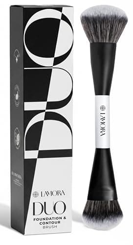 Image of Lamora Liquid Bronzer + Contour Foundation Dual-Ended Makeup Brush - Full Face Duo Makeup Kabuki Brush for Cream or Liquid Blush Highlighter Concealer - Vegan, Cruelty-Free & Synthetic Bristles