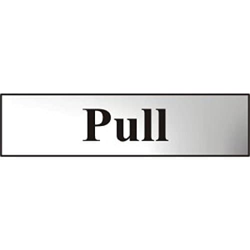 Image of Metal Self Adhesive Sign - Pull - Silver with Black Text - 200mm x 50mm