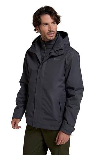 Image of Mountain Warehouse Fell Mens 3 in 1 Water Resistant Jacket - Adjustable Coat, Packaway Hood, Detachable Inner Fleece, Many Pockets - Spring Summer, Outdoors Grey M