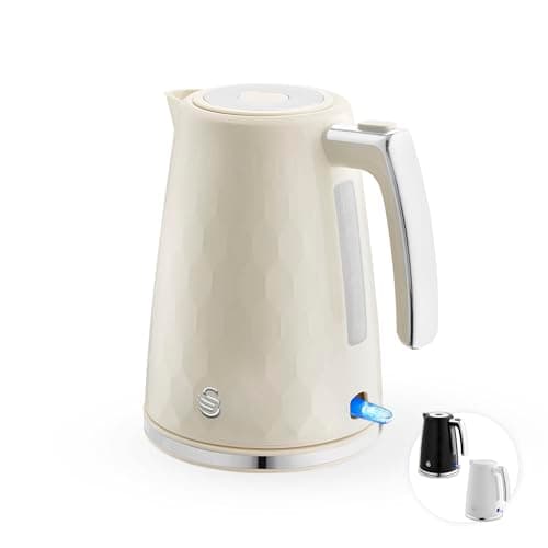 Image of Swan Hexton 1.7L Electric Kettle, 3KW Rapid Boil, Flip Top Lid, Removable Limescale Filter, 360-Degree Base, Cord Storage, Cream with Chrome Accents, SK19038CRM
