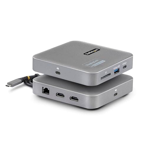 Image of StarTech.com 7-in-1 USB C DisplayLink Dual Monitor Docking Station, Dual 4K 60Hz HDMI Dock for MacBook M1 M2 M3 M4 & Windows, USB 10Gbps Hub, Gigabit Ethernet, SD, 100W PD, 22in (56cm) Cable