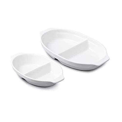 Image of WM Bartleet & Sons 1750 TSET109 Traditional Porcelain Set of 2 Divided Vegetable and Sides Serving Dishes (22cm & 32cm) – White