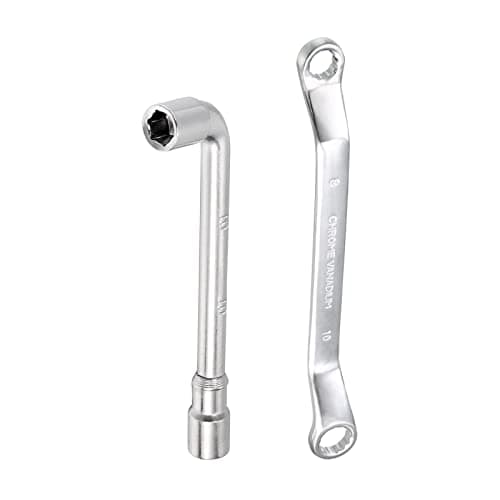 Image of sourcing map 10mm Metric L Shaped Angled and Double Box End Wrench Set,High Carbon Steel Hex Socket and Chrome Plated Double Ring Wrench