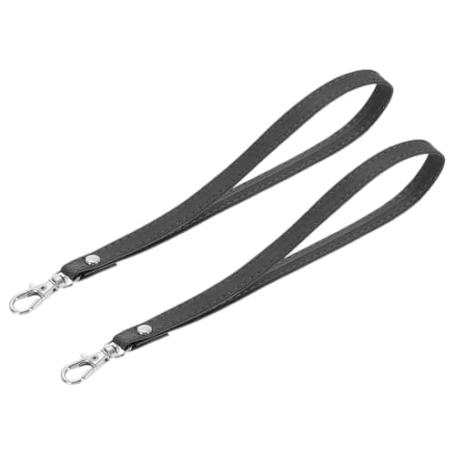 Image of sourcing map 2 Pcs Wristlet Strap, PU Leather Wrist Lanyard Keychain Hand Strap Replacement for Phone Case Keys Wallet Purse, Black