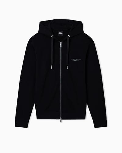 Image of Armani Exchange Cotton, Zipped, Long Sleeve Side Logo Hoodie, Black, M Men, Black, M