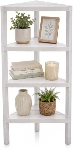 Image of DIVCHI 4 Tier Corner Shelf Triangle Space-Saving Freestanding Shelving Unit | Storage Shelves | Display Rack | Bookcase | Kitchen Stand | Living Room Organiser | Bedroom Bookshelf (White)