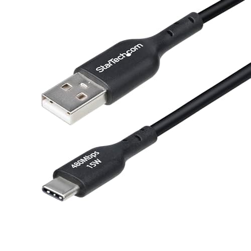 Image of StarTech.com 3ft (1m) USB-A to USB-C Charging Cable, Charge & Sync, 3A, USB 2.0, TPE Jacket, Black USB Charging Cord